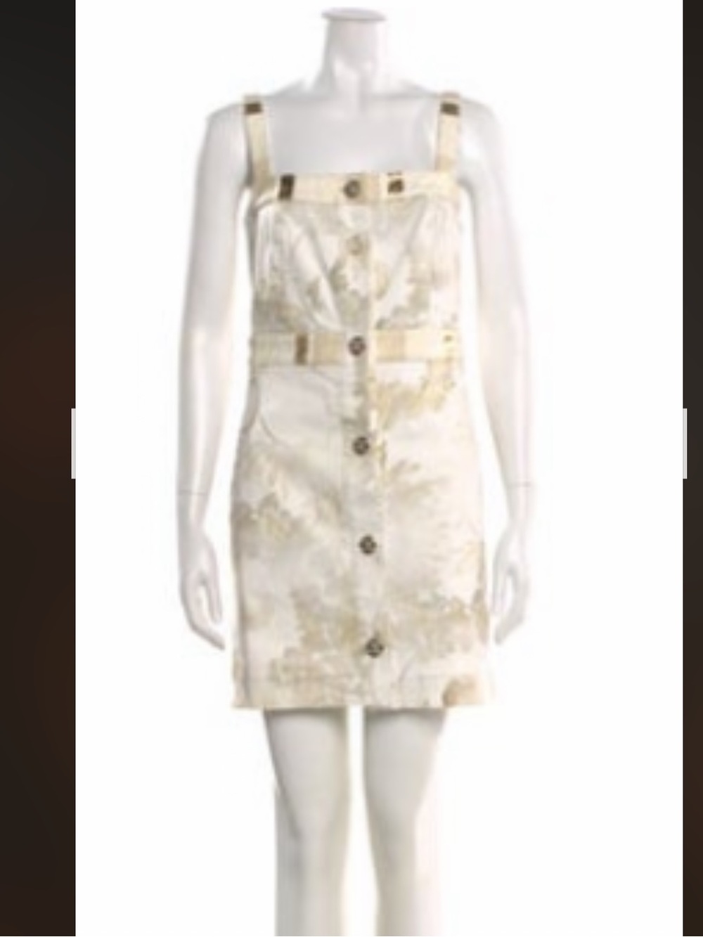 CHANEL White and Gold Floral Button-Front Mini Dress